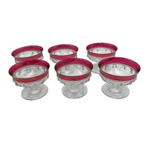 Vintage Set of 6 Tiffin Franciscan King's‎ Crown Ruby Flashed Champagne Sherbets